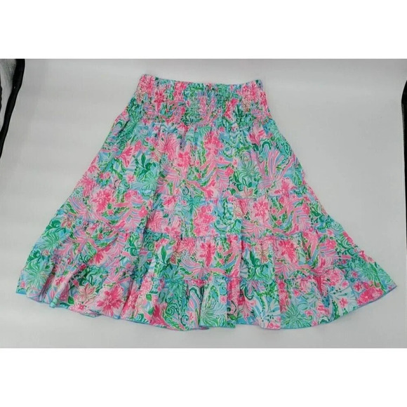 Lilly Pulitzer Deavan Midi Skirt Amalfi Blue Pink Leaf it Wild Size Large NWT - Picture 5 of 9